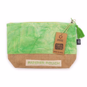 Pochette en Coton & Jute - Terre Mère Verte - Aspect Délavé