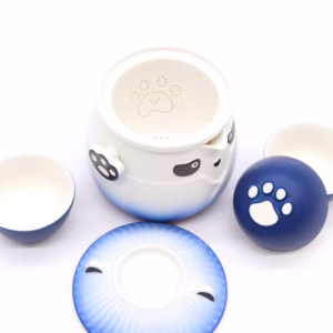 Panda Theepot Set & Drie Kopjes - Hemelsblauw