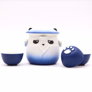 Panda Theepot Set & Drie Kopjes - Hemelsblauw