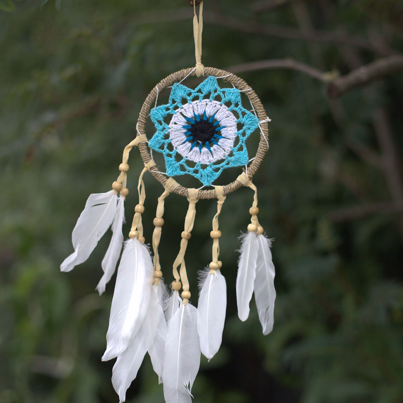 Attrape - Rêves en Macramé Bleu Pastel 12cm - Toutes les Couleurs 2 Attrape - Rêves En Macramé Bleu Pastel 12Cm - Toutes Les Couleurs