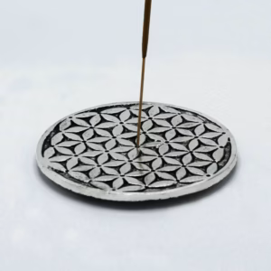 Røgelsesholder Livets Blomst i Poleret Aluminium, 11cm