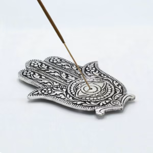 Porta Incienso Hamsa de Aluminio Pulido 14cm