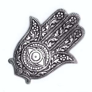 Polished Aluminium Hamsa Incense Holder - 14cm