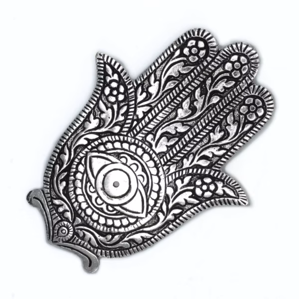 Porta Incienso Hamsa de Aluminio Pulido 14cm
