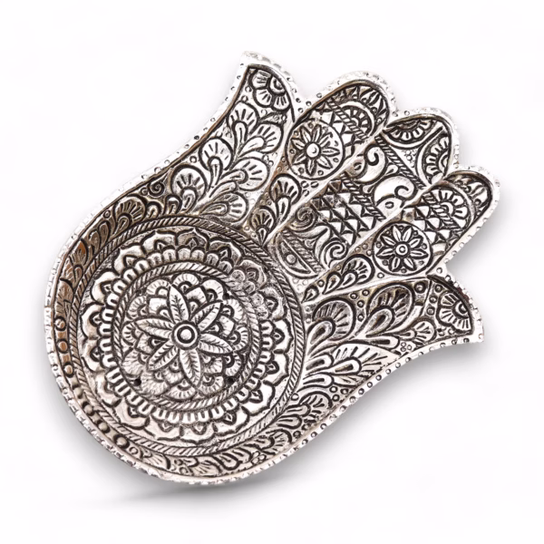 Räucherstäbchenhalter Hamsa aus Poliertem Aluminium - Groß - 18x13cm