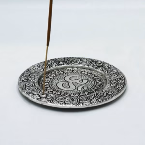 Polierter OM - Räucherstäbchenhalter aus Aluminium, rund,11cm