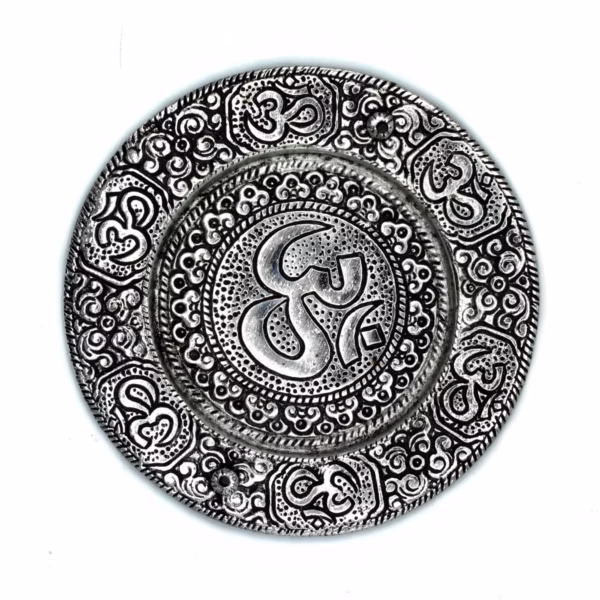 Polierter OM - Räucherstäbchenhalter aus Aluminium, rund,11cm