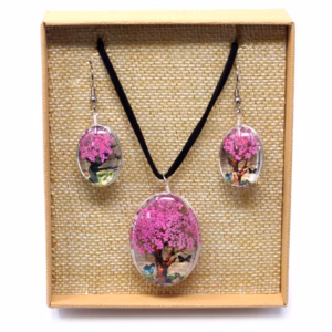 Schmuck mit Gepr. Blumen - Baum des Lebens Set - Fuchsia