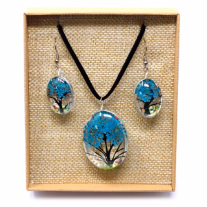 Bijoux Fleurs Pressées - Arbre de la Vie Set - Sarcelle