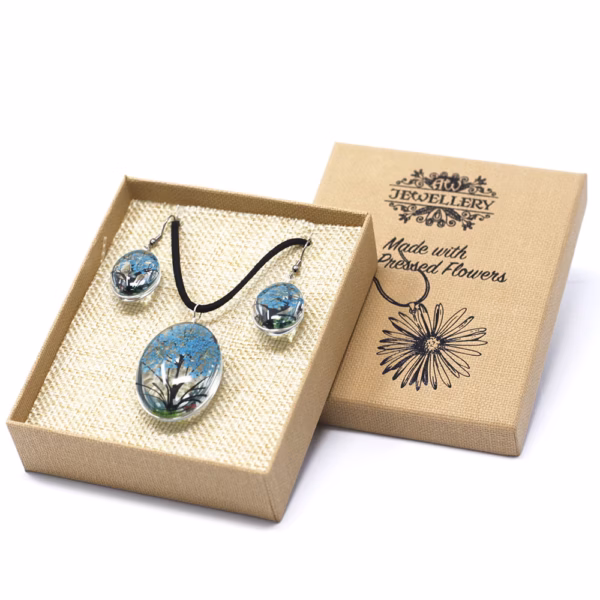 Bijoux Fleurs Pressées - Arbre de la Vie Set - Sarcelle