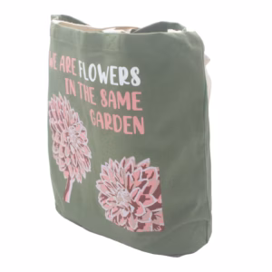 Bedrukte Katoenen Tas - Wij Zijn Bloemen - Olijf