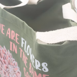 Bedrukte Katoenen Tas - Wij Zijn Bloemen - Olijf