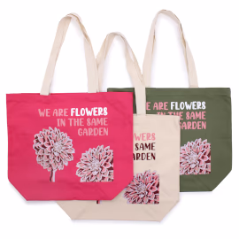 Bedrukte Katoenen Tas - Wij Zijn Bloemen - Olijf