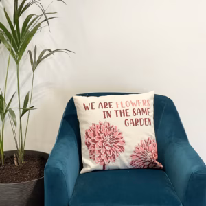 Printed Cotton Cushion Cover - We Are Flowers - Natural