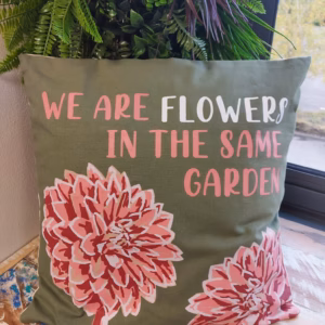 Printed Cotton Cushion Cover - We Are Flowers - Natural