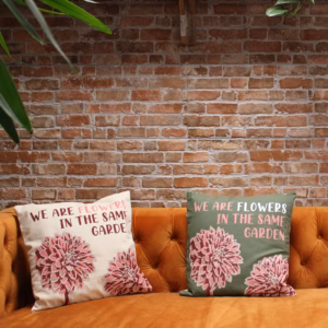 Printed Cotton Cushion Cover - We Are Flowers - Natural