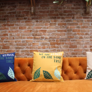 Printed Cotton Cushion Cover - We Are Leaves - Blue