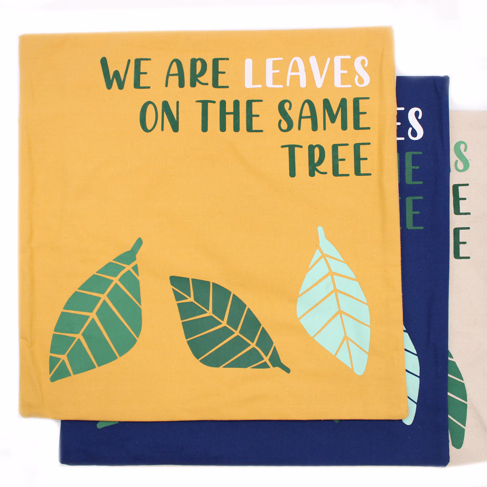 Printed Cotton Cushion Cover - We are Leaves - Yellow 2 Printed Cotton Cushion Cover - We Are Leaves - Yellow