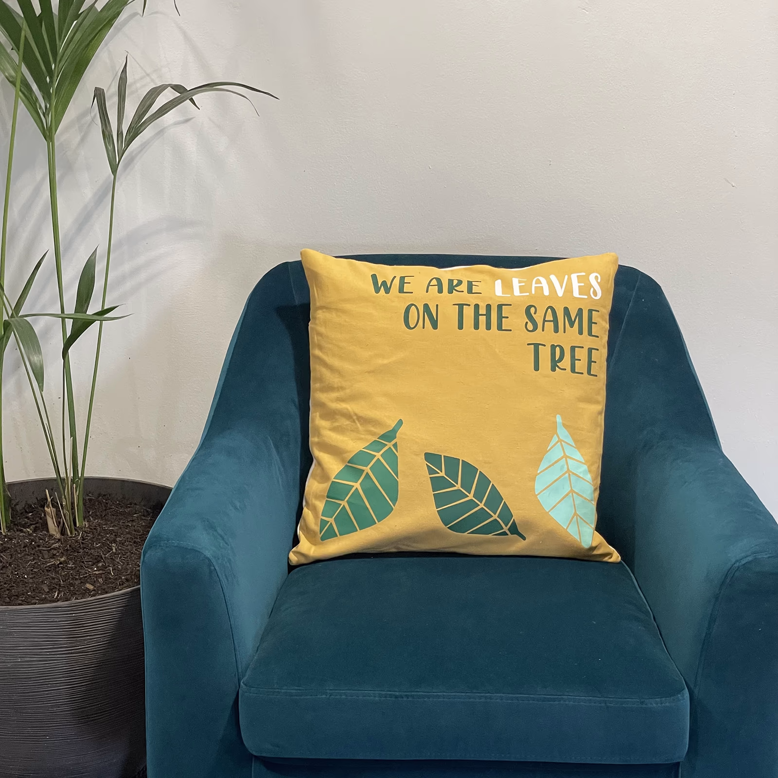 Printed Cotton Cushion Cover - We are Leaves - Yellow 4 Printed Cotton Cushion Cover - We Are Leaves - Yellow