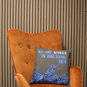 Printed Cotton Cushion Cover - We Are Waves - Gris