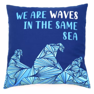 Printed Cotton Cushion Cover - We Are Waves - Gris