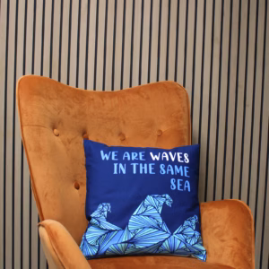 Printed Cotton Cushion Cover - We Are Waves - Gris