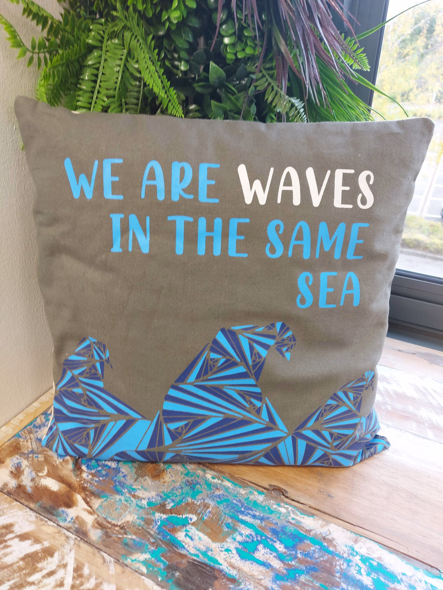 Bedrukte Katoenen Kussenhoes - We Are Waves - Naturel 4 Bedrukte Katoenen Kussenhoes - We Are Waves - Naturel