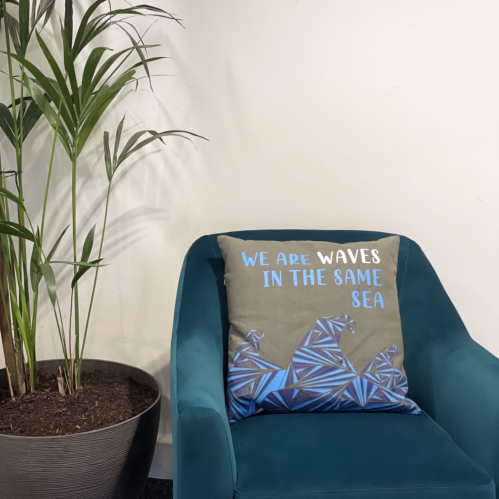 Bedrukte Katoenen Kussenhoes - We Are Waves - Naturel 6 Bedrukte Katoenen Kussenhoes - We Are Waves - Naturel