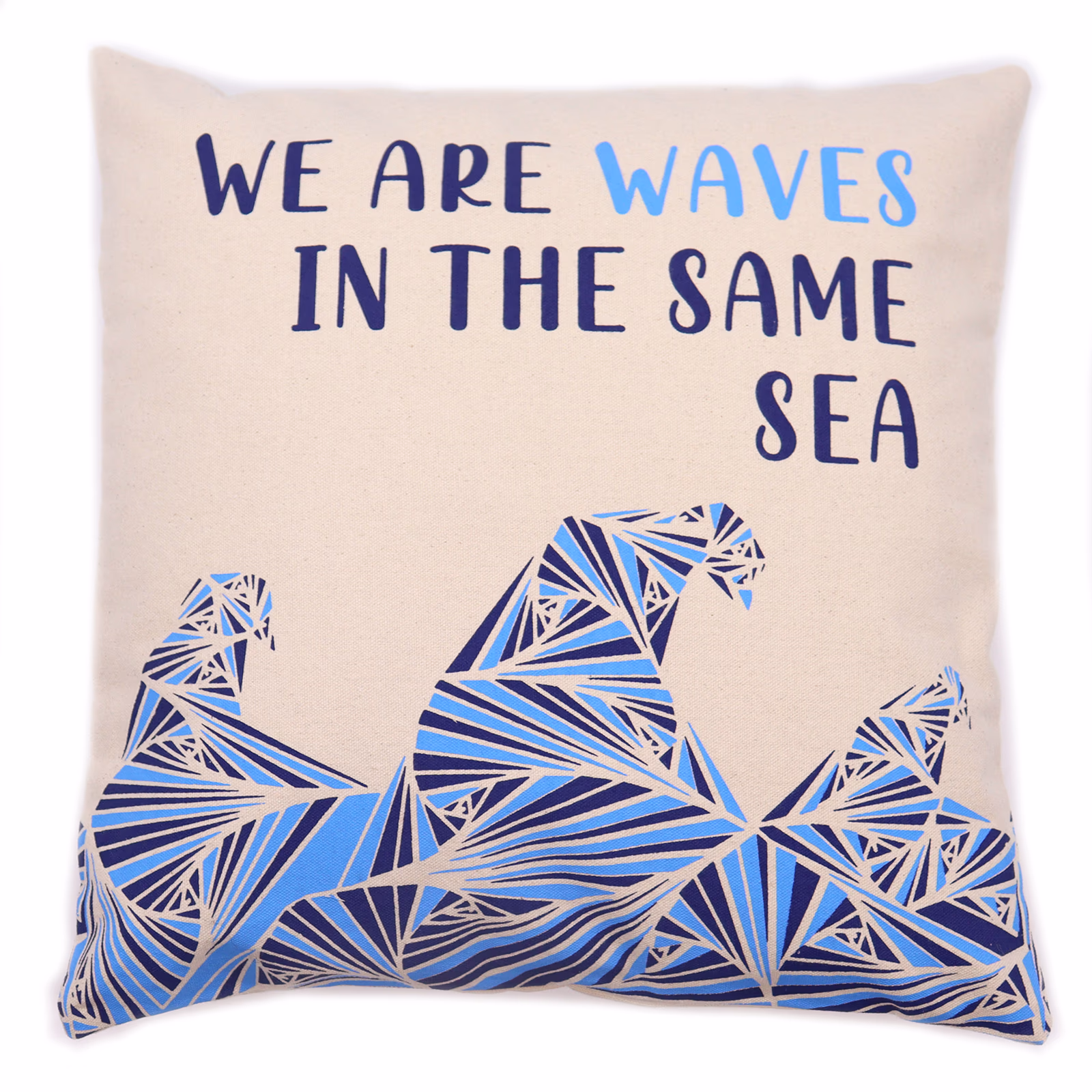 Bedrukte Katoenen Kussenhoes - We Are Waves - Naturel 1 Bedrukte Katoenen Kussenhoes - We Are Waves - Naturel