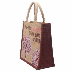 Printed Jute Tasche - We Are Flowers - Olive
