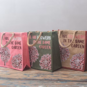 Printed Jute Tasche - We Are Flowers - Olive