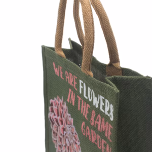 Printed Jute Tasche - We Are Flowers - Olive
