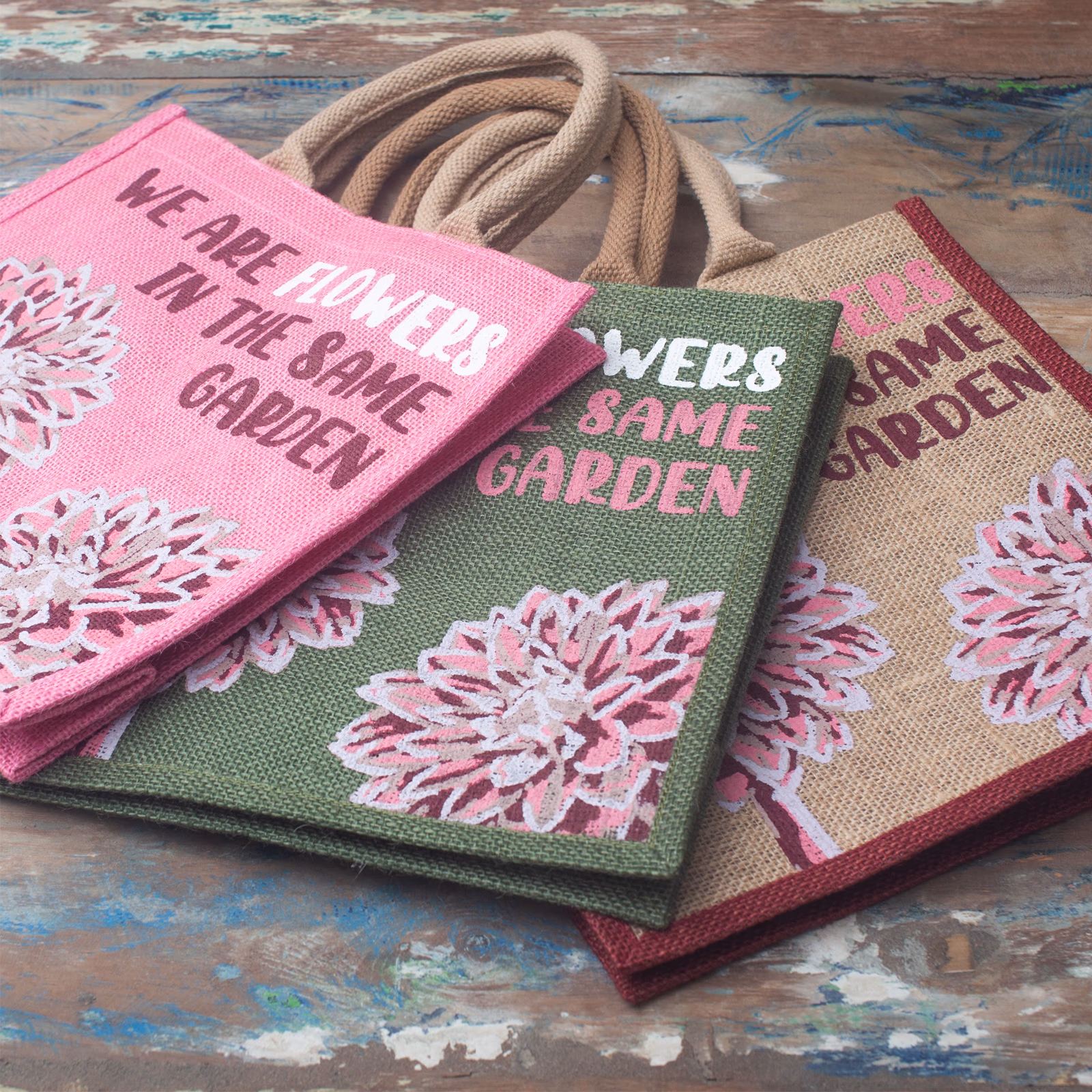 Bolsa de Yute Estampada - We Are Flowers - Rosa 14 Bolsa De Yute Estampada - We Are Flowers - Rosa