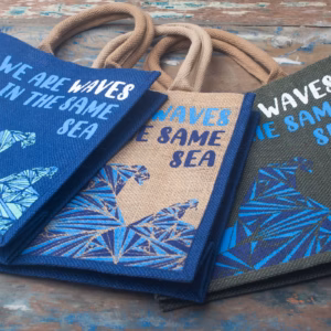 Printed Jute Bag - We are Waves - Blue