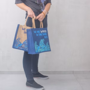 Printed Jute Bag - We are Waves - Blue
