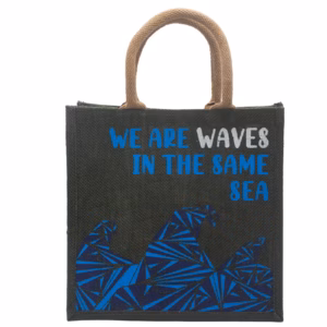 Trykt Jutepose - We Are Waves - Grå
