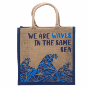 Trykt Jutepose - We Are Waves - Grå