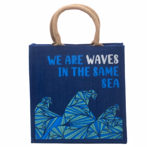 Trykt Jutepose - We Are Waves - Grå