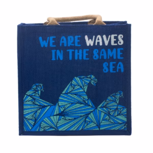 Trykt Jutepose - We Are Waves - Grå