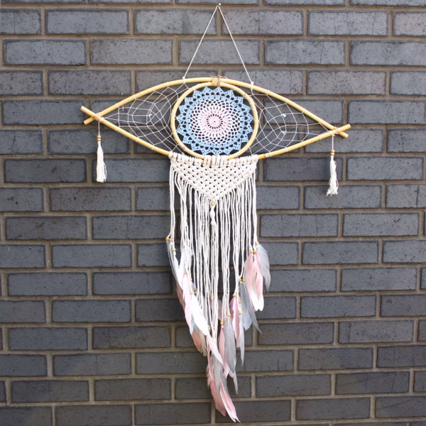 Atrapasueños - Lrg Macramé Ojo Azul / Blanco / Rosa
