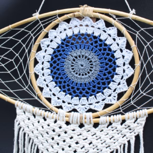 Attrape - Rêve Protection - Grand Œil Macramé Bleu