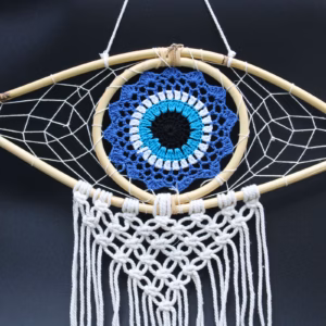 Beskyttelse Drømmefanger - Med Makrame Evil Eye Blå/hvit/sort