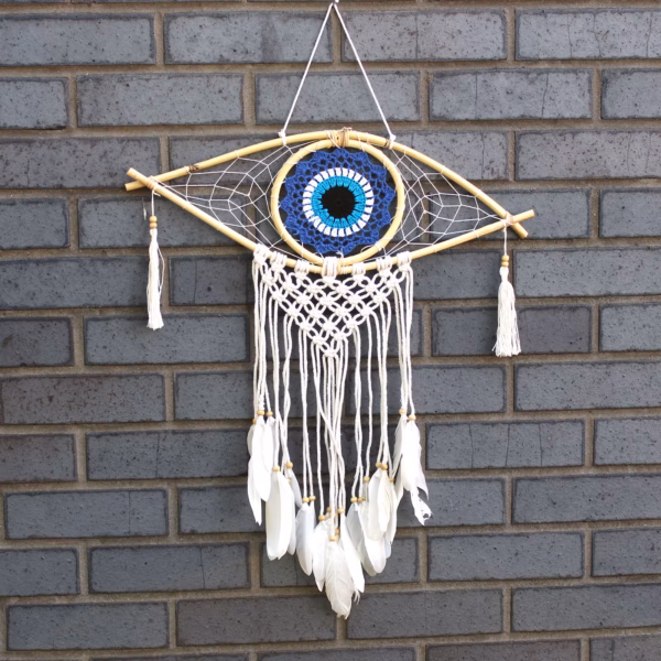 Beskyttelse Drømmefanger - Med Makrame Evil Eye Blå/hvit/sort
