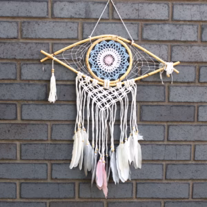 Bescherming Droomvanger - Macrame Oog Wit / Blauw / Roze - Medium