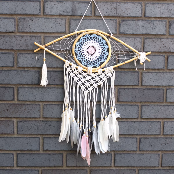Bescherming Droomvanger - Macrame Oog Wit / Blauw / Roze - Medium