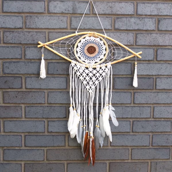 Beskyttelse Drømmefanger - med Macrame Eye Hvid/Gey/Brun