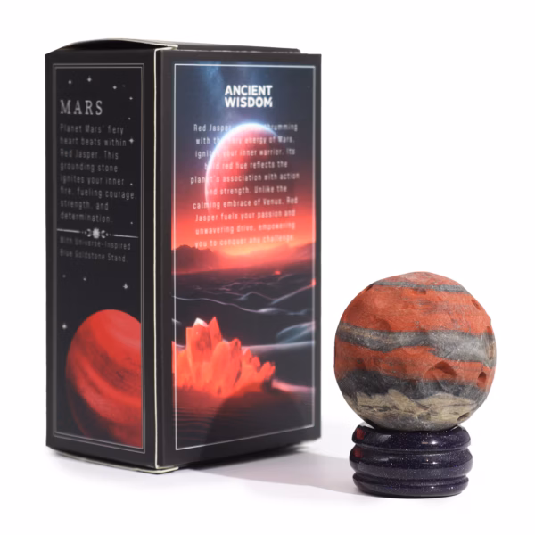 Jaspis - Planet - Rot - Mit Goldfluss - Ständer - 40mm