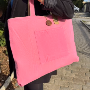 Sac Réversible en Jute et Coton - Rose - Grand