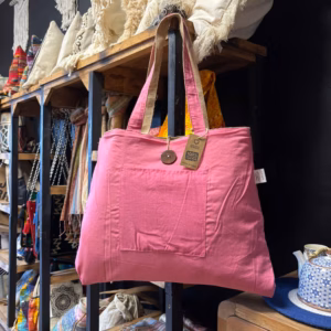 Sac Réversible en Jute et Coton - Rose - Grand
