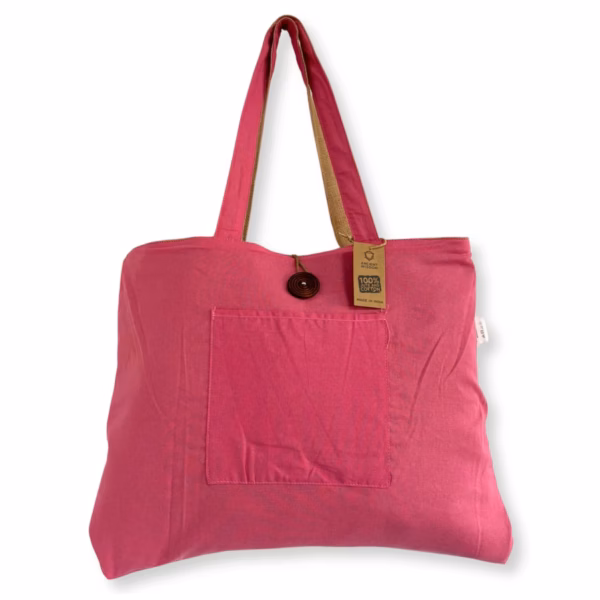 Sac Réversible en Jute et Coton - Rose - Grand